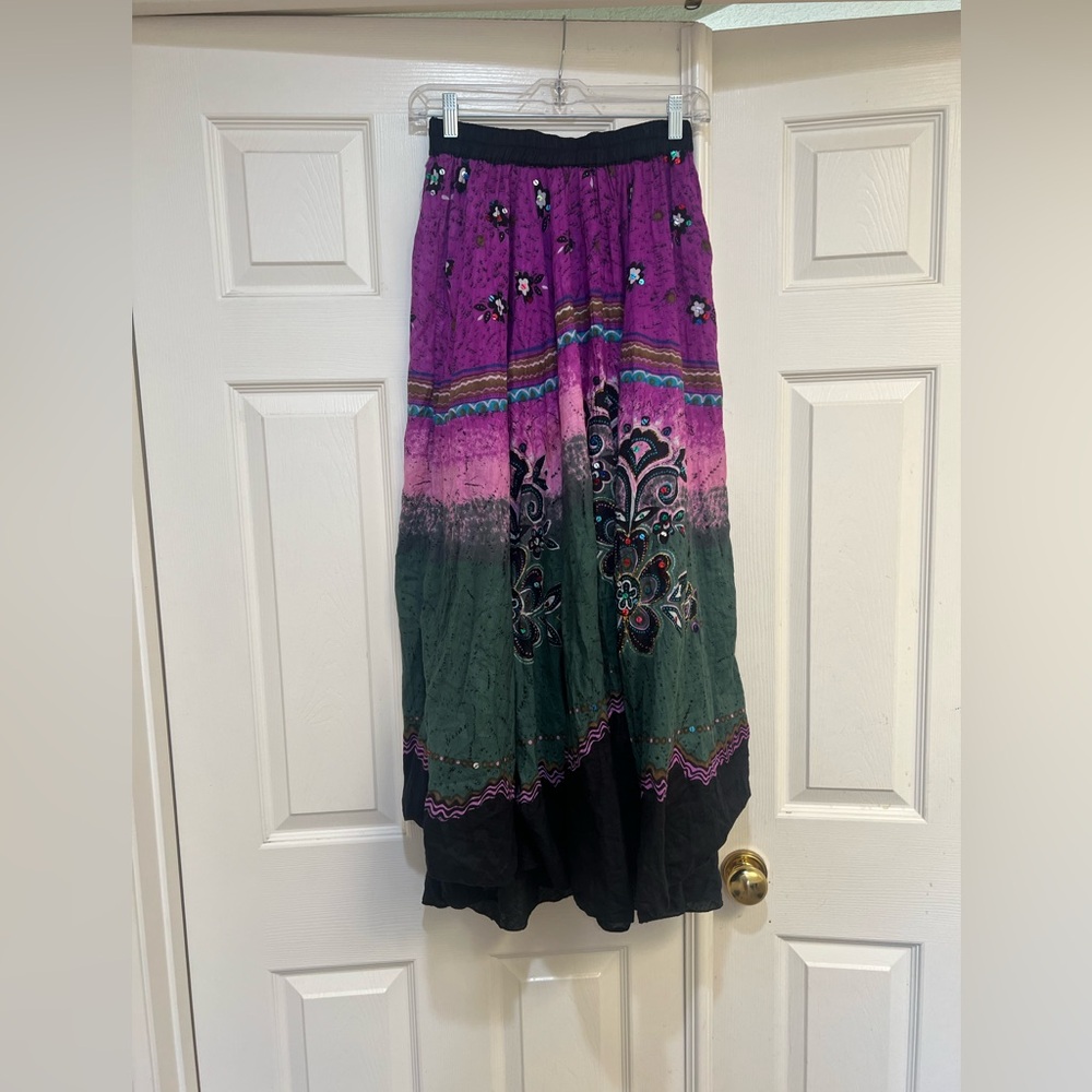 Tie dye sequins stretch waist long skirt boho hippie lightweight sz M summer - Picture 4 of 13